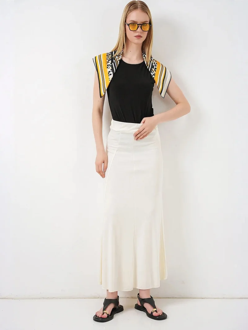 Big Dart Ivory Natural BDART High Waist A-Line Maxi Skirt for Women | Best Price UAE