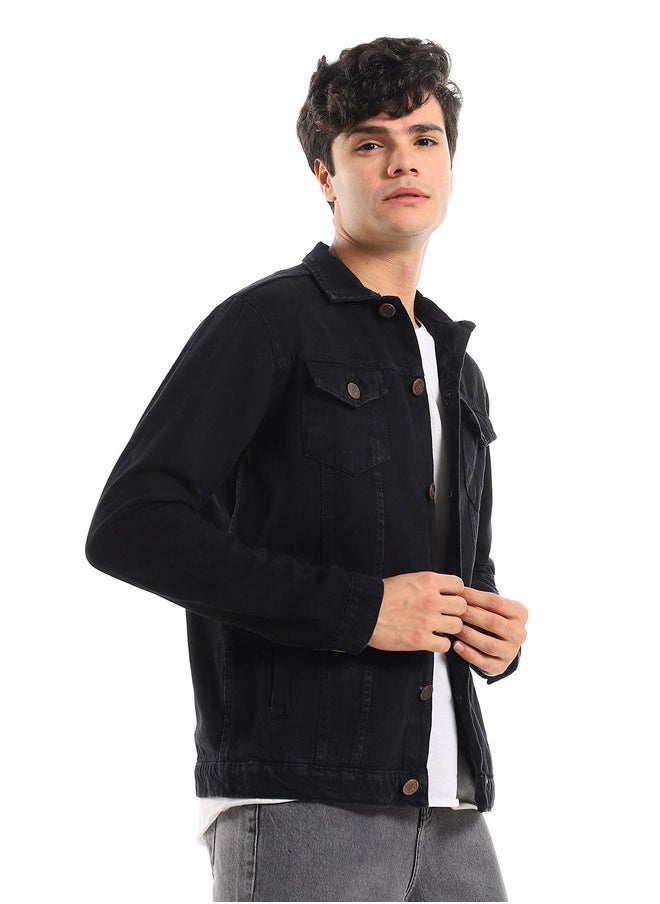 WHITE RABBIT - Washed Black Long Sleeves Regular Denim Jacket - Image 1