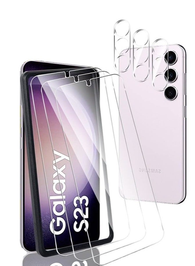 DUSALA [3+3 Pack] Compatible for Samsung Galaxy S23 Screen Protector 6.1 inch + Samsung S23 Camera Lens Protector Tempered Glass Case Friendly Fingerprint Recognition - Image 1