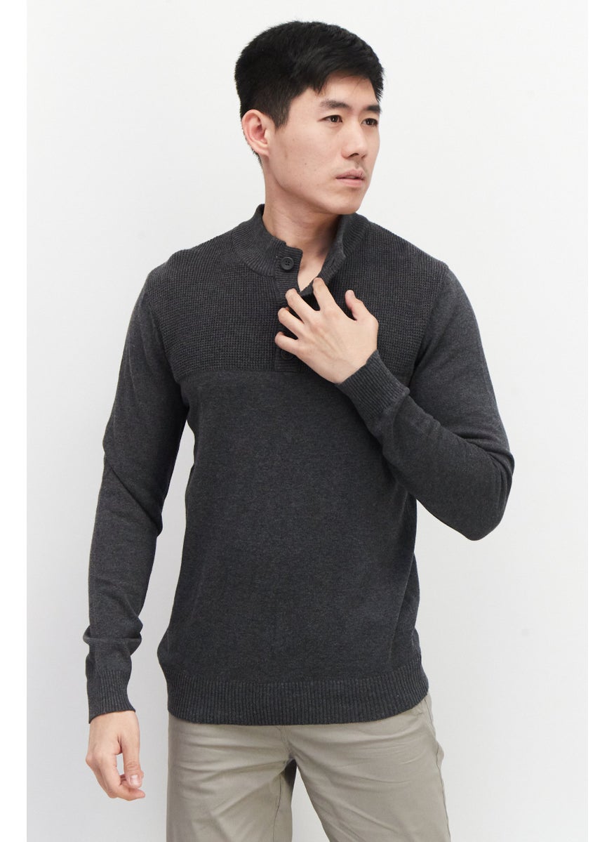 Club Room - Men Mock Neck Button Detail Sweater, Charcoal Heather - Image 1