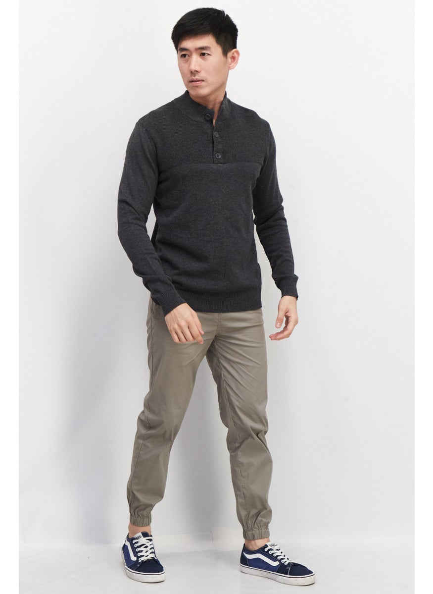 Club Room - Men Mock Neck Button Detail Sweater, Charcoal Heather - Image 1