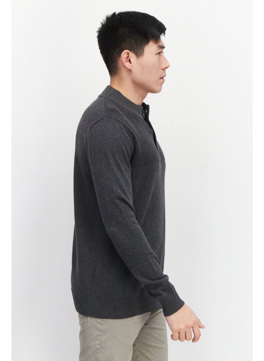 Club Room - Men Mock Neck Button Detail Sweater, Charcoal Heather - Image 1