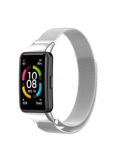 Generic Replacement Band for Huawei Band 7/Honor Band 7 Band Magnetic Stainless Steel Strap Loop Watch Band Sports Straps (Silver)  - Image 1