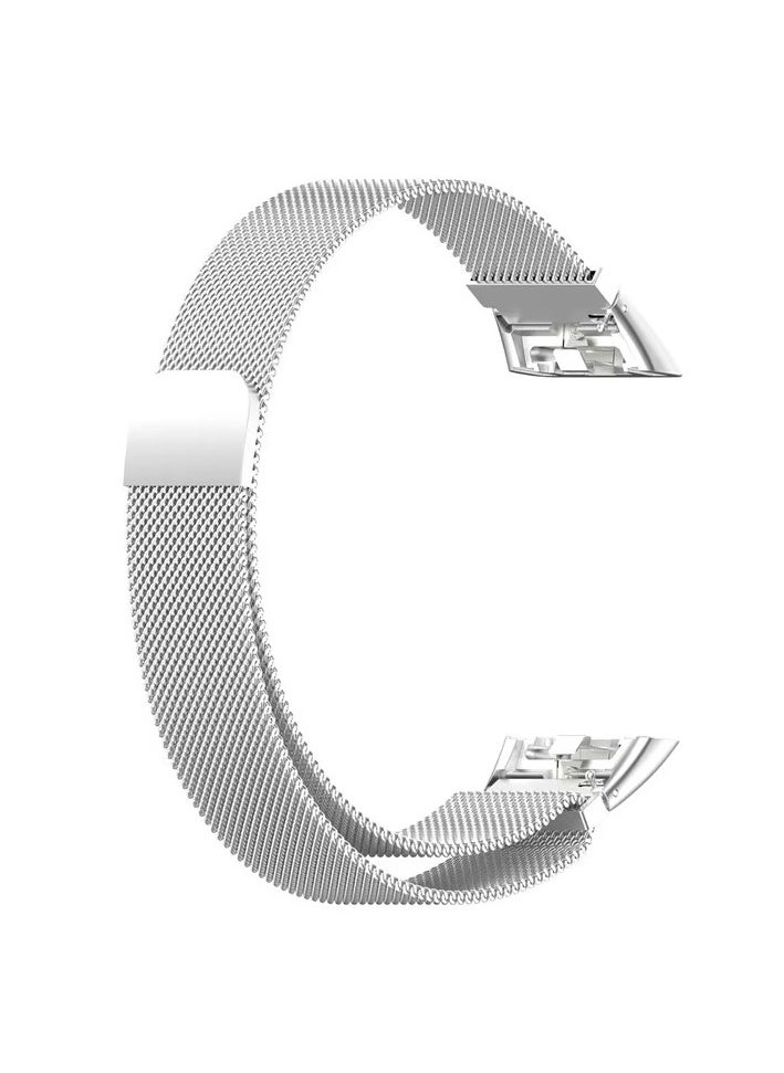 Generic Replacement Band for Huawei Band 7/Honor Band 7 Band Magnetic Stainless Steel Strap Loop Watch Band Sports Straps (Silver)  - Image 3