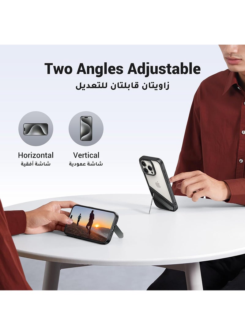 يو جرين حافظة بمسند لآيفون 15 برو 6.1 بوصة معدني رفيع للغاية ومضاد للأصفرار ومقاوم للاهتراء ومقاوم للسقوطومضاد للخدش ولوحة خلفية من الأكريليك حماية شاملة لآيفون 15 برو - Image 2