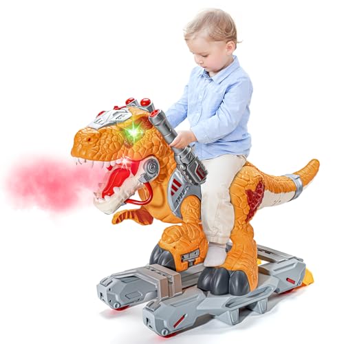 BLF FUN Kids Electric Dinosaur Ride On Toys Toddler Ride On Cars with Music Light  Smoke Preschool Kids Scooter FoottoFloor Walker Toddler Electric Car Toy Chrismas Birthday Gifts Indoor OutdoorYellow - Image 1
