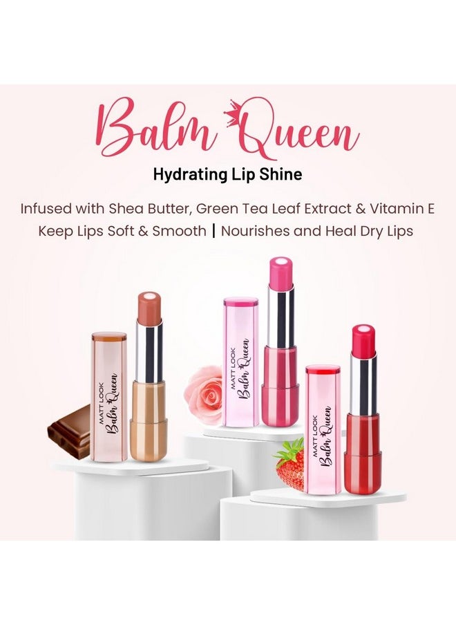 matt look Balm Queen Hydrating Lip Shine For Dry & Chapped Lips With Vitamin E, Shea Butter And Green Tea Leaf Extract, Lip Proection And Nourishment, 2.7G - Juliet Rose  - Image 2