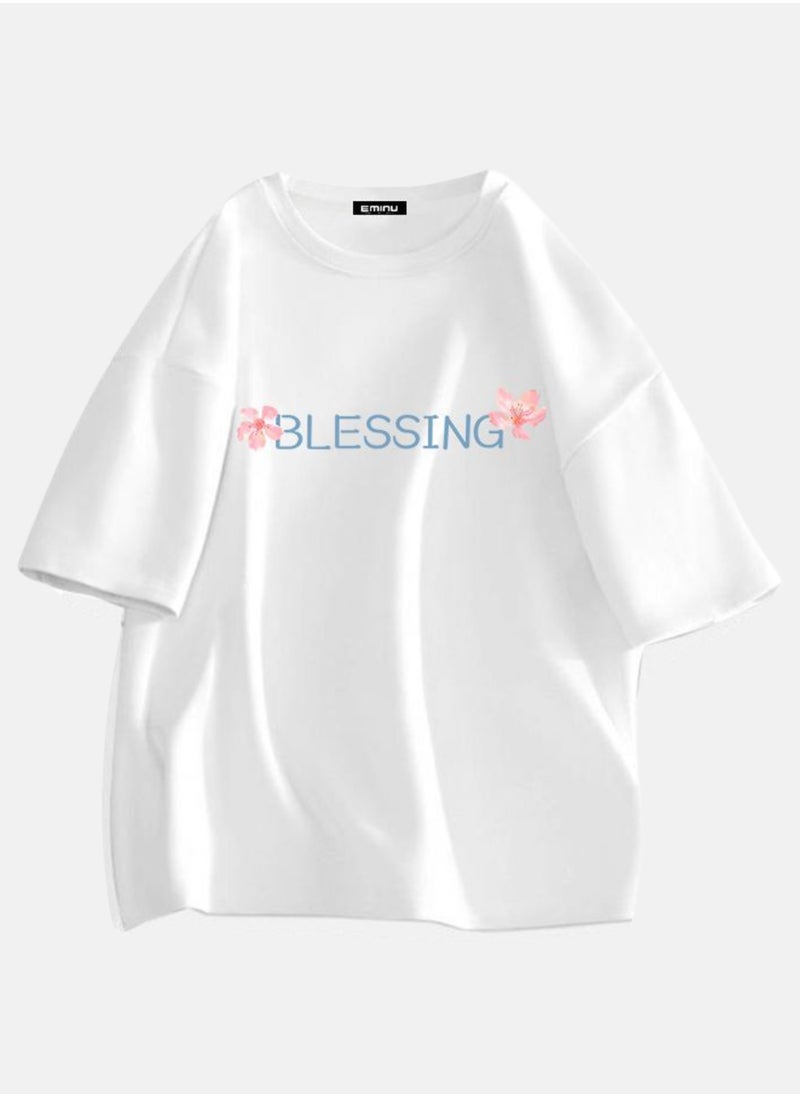 Thirty-One White Blessings Print Unisex Oversized T-shirt  - Image 1