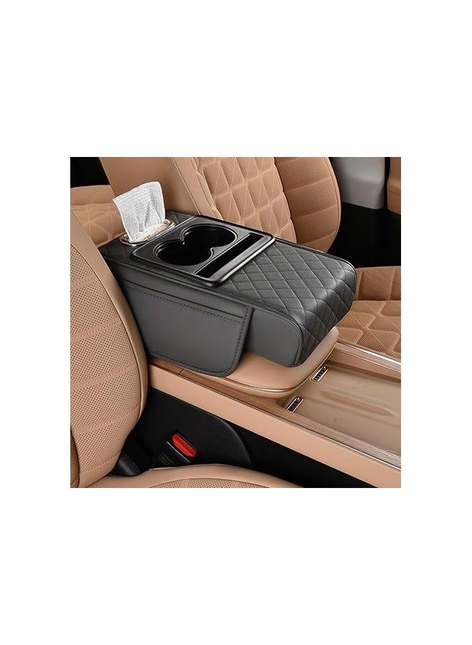 سجادة مريحة للسيارة، غطاء وحدة التحكم المركزية 4 في 1 مع حقيبتين للتخزين، حامل أكواب، فتحة صندوق المناديل، فتحة الهاتف الخلوي، تخزين ملحقات السيارة (رمادي)