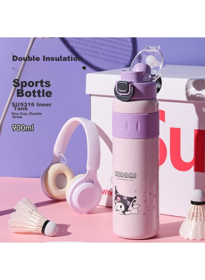 Beddybear Double-drinking Sports Insulated Cup For Women With Straw, 316 Stainless Steel Large Capacity Student Water Bottle 900ml Coolomi - Image 2