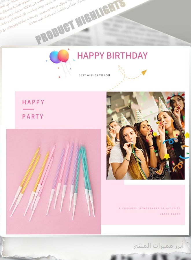 36 Count Slim Party Candles, Multicolor Spiral Taper Candles, 3-Pack Eco-Friendly Cake Candles for Birthdays & Celebrations - Image 4