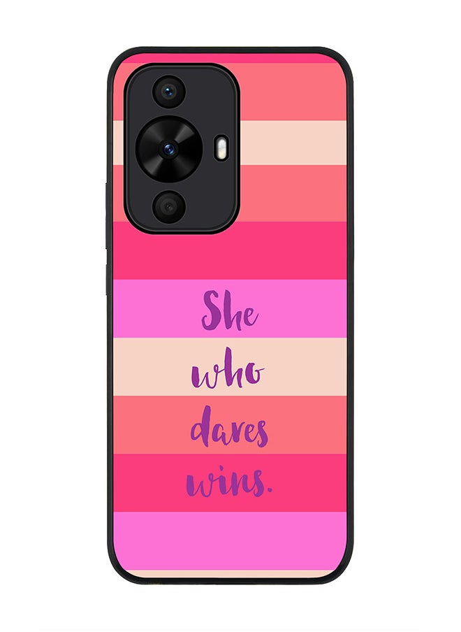 Stylizedd Rugged Black edge case for Huawei nova 12s / Huawei nova 11/ Huawei nova 12 Lite 4G, Slim fit Flexible Anti Drop Thin Cover - She who dares wins  - Image 1