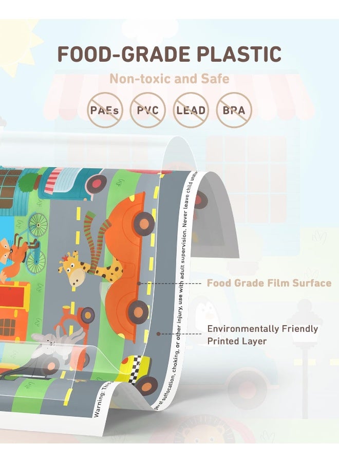Babebay Disposable Stick-on Placemats 40 Pack for Baby & Kids, Toddler Placemats in Reusable Pouch 12" x 18" (Multicolor Animals Driving Cars) - Image 2