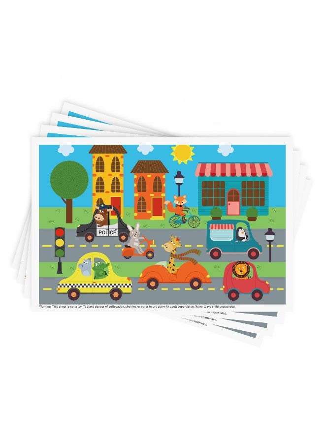 Babebay Disposable Stick-on Placemats 40 Pack for Baby & Kids, Toddler Placemats in Reusable Pouch 12" x 18" (Multicolor Animals Driving Cars) - Image 1