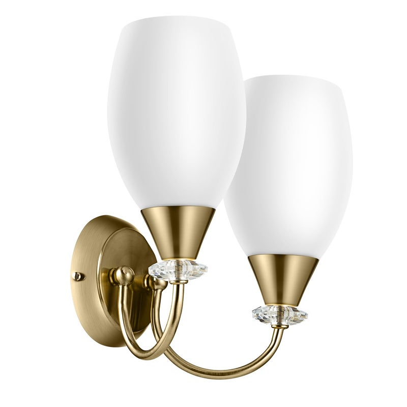 wipro BeuHome Double Wall Light BW06 | Premium Indoor Decorative Light with White Frosted Glass | Contemporary Sleek Design | Surface Mounted Classic Wall Light | E27 (2H, Brush Bronze) - Image 1