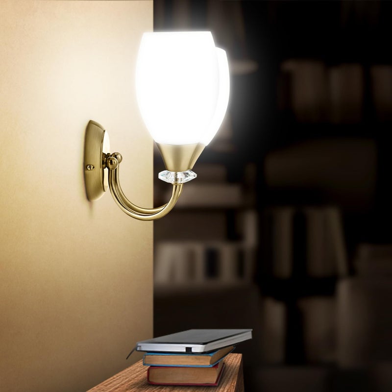 wipro BeuHome Double Wall Light BW06 | Premium Indoor Decorative Light with White Frosted Glass | Contemporary Sleek Design | Surface Mounted Classic Wall Light | E27 (2H, Brush Bronze) - Image 2