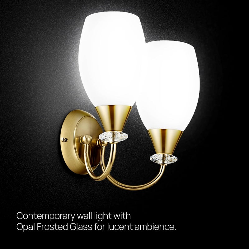 wipro BeuHome Double Wall Light BW06 | Premium Indoor Decorative Light with White Frosted Glass | Contemporary Sleek Design | Surface Mounted Classic Wall Light | E27 (2H, Brush Bronze) - Image 4