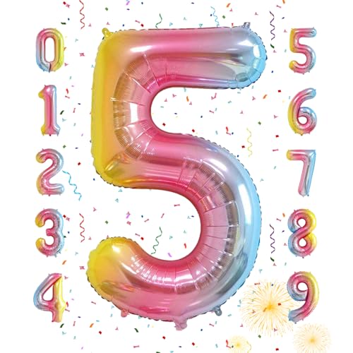 Smlpuame 40 Inch Number Balloons 09 Rainbow Gradient Large 5 Balloons Digital Balloons for Party Celebration Decorations Helium Foil Number Balloons for Wedding Anniversary - Image 1