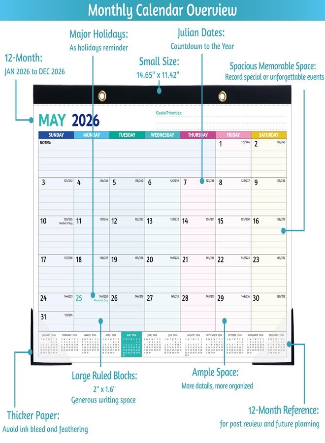 BowCuk 2026 Desk Calendar - Jan 2026 - Dec 2026, 12 Monthly Calendar, Large Desk Calendar 2026, 14.6’’ x 11.5’’, Best Desk/Wall Calendar with To-do Lists, Desk Pad, Ruled Blocks, Corner Protectors - Image 4