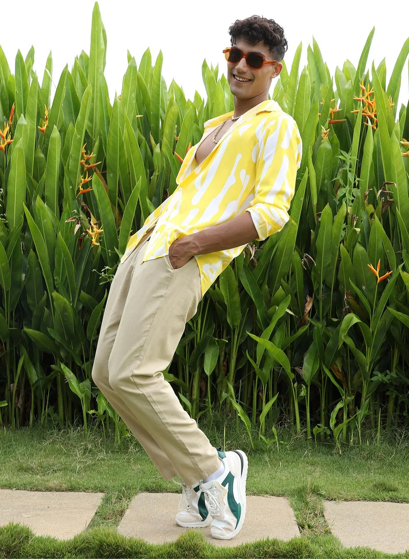 Campus Sutra Men's Lemon Yellow Abstract Print Shirt