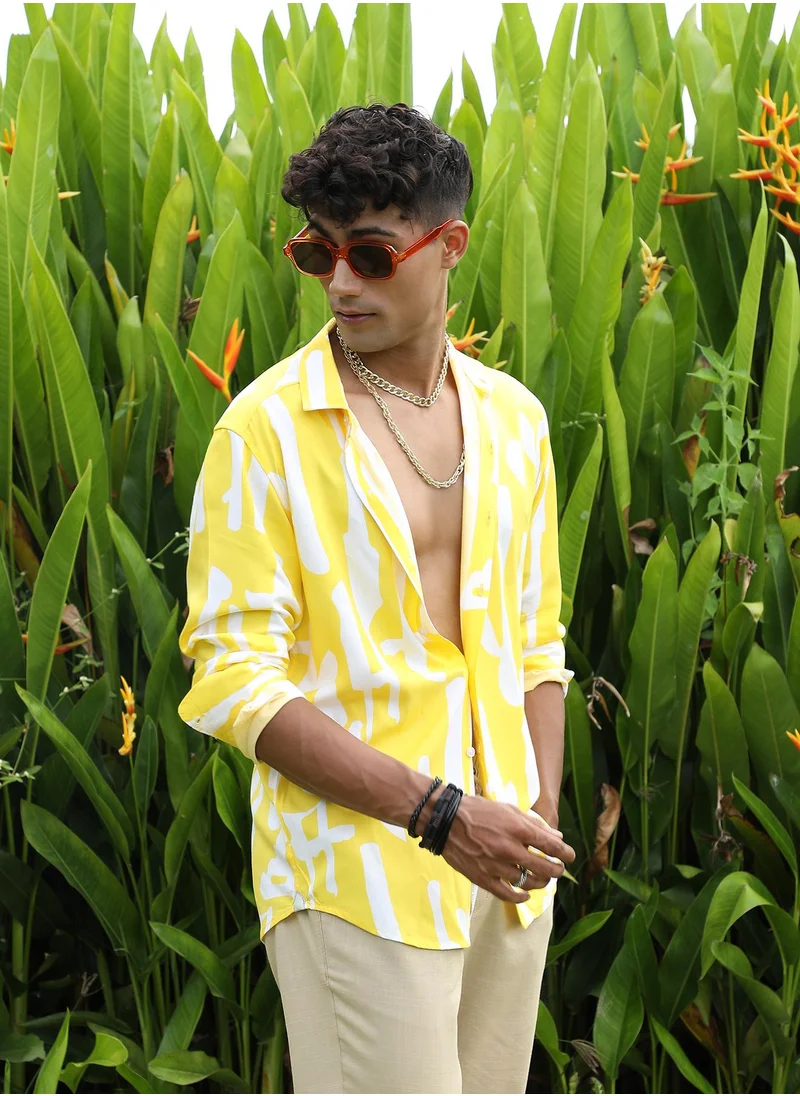 Campus Sutra Men's Lemon Yellow Abstract Print Shirt