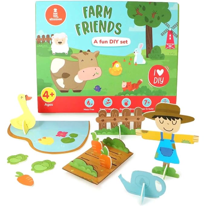 Farm Themed 3D paper Art and Craft DIY Kit for Kids 5 Years above to create a farm with cow, horse, sheep, bunny