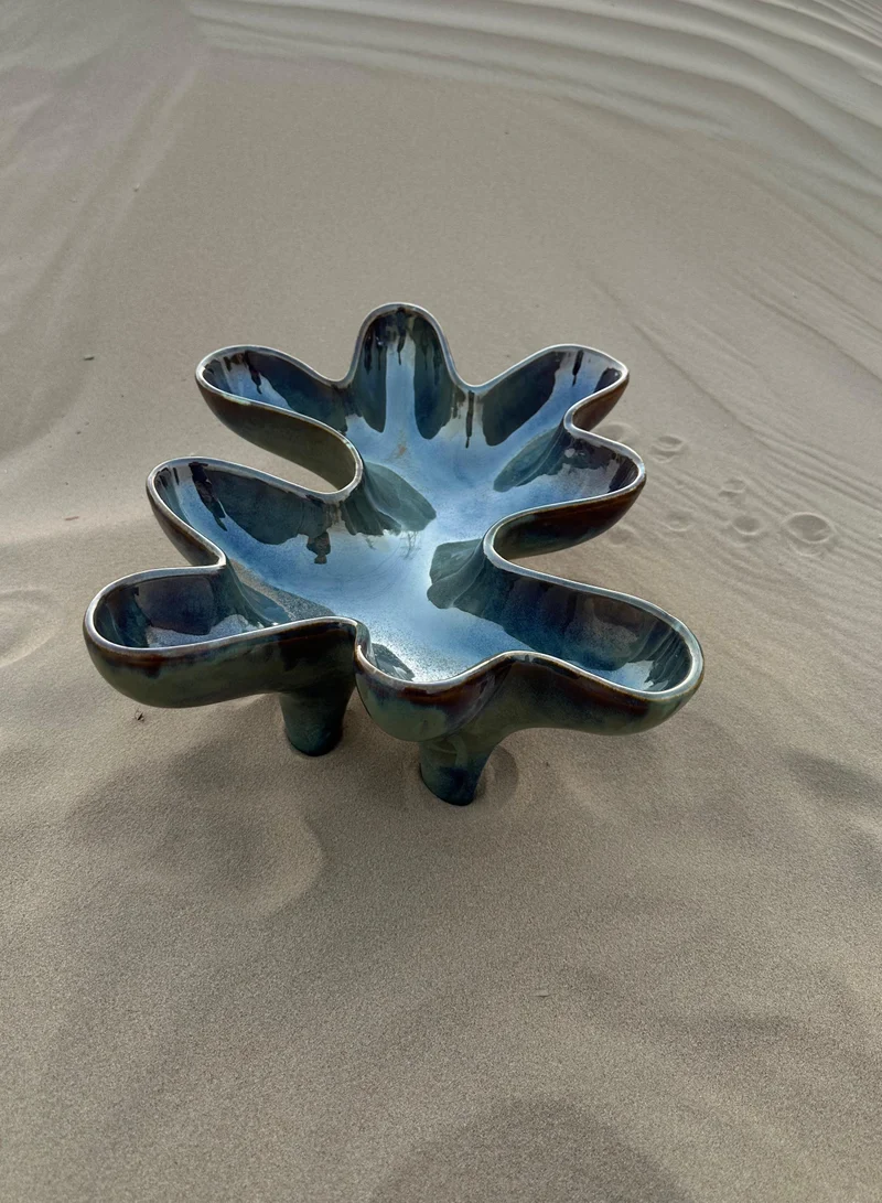 Tohfa Luxe Tohfa Luxe Azure Splash Organic Leaf Centrepiece Platter 28 cm