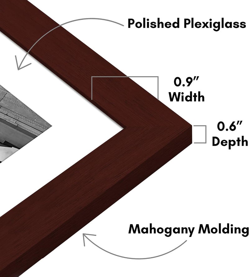 Americanflat 11x14 Picture Frame with Polished Plexiglass - Set of 2 - Use as 8x11 Frame with Mat or 11x14 Frame Without Mat - Galleria Collection - Photo Frames for Wall Display - Mahogany - Image 3