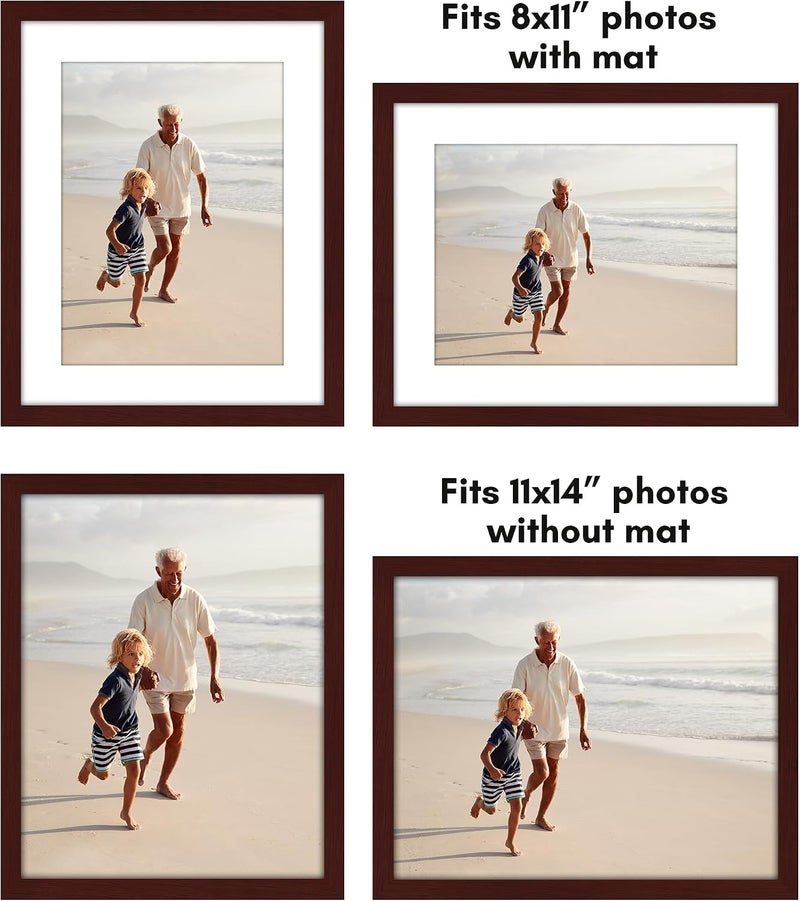 Americanflat 11x14 Picture Frame with Polished Plexiglass - Set of 2 - Use as 8x11 Frame with Mat or 11x14 Frame Without Mat - Galleria Collection - Photo Frames for Wall Display - Mahogany - Image 4