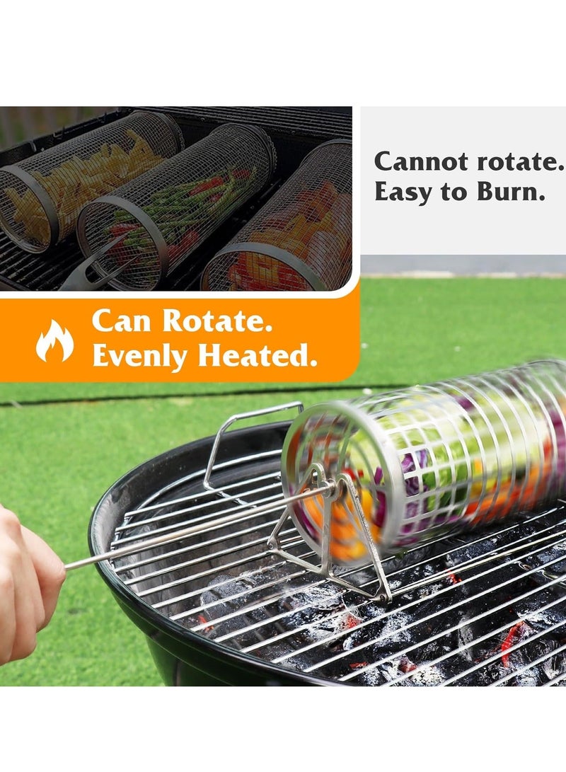 Rolling Grilling Basket, BBQ Grill Basket, Rolling Grilling Baskets For Outdoor Grilling, Perfect For Vegetables, Fruit, Fries, Multifunctional Round Barbecue Cooking Accessory, 1 Pcs ﻿  - Image 2