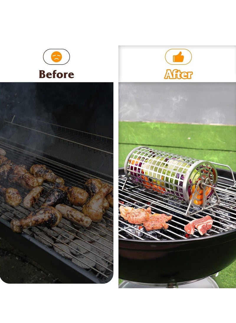 Rolling Grilling Basket, BBQ Grill Basket, Rolling Grilling Baskets For Outdoor Grilling, Perfect For Vegetables, Fruit, Fries, Multifunctional Round Barbecue Cooking Accessory, 1 Pcs ﻿  - Image 3