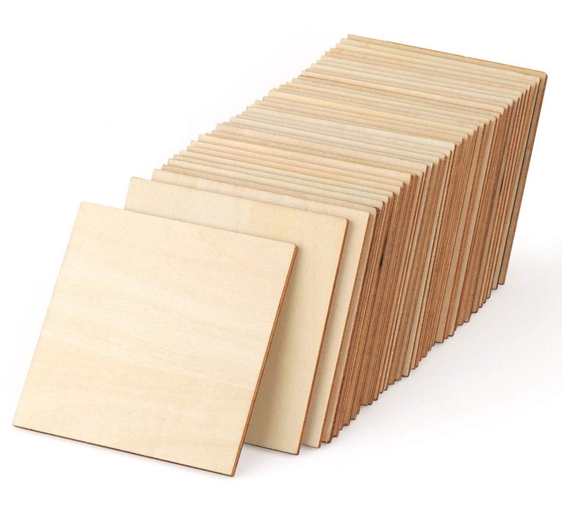 ilauke 50Pcs Basswood Sheets 18 Wood Square 4x4 Blank Balsa Wood Sheet for Crafts Thin Unfinished Wood Squares for Wood Burning Painting Staining Wood Engraving Laser Projects Wood Craft Supplies