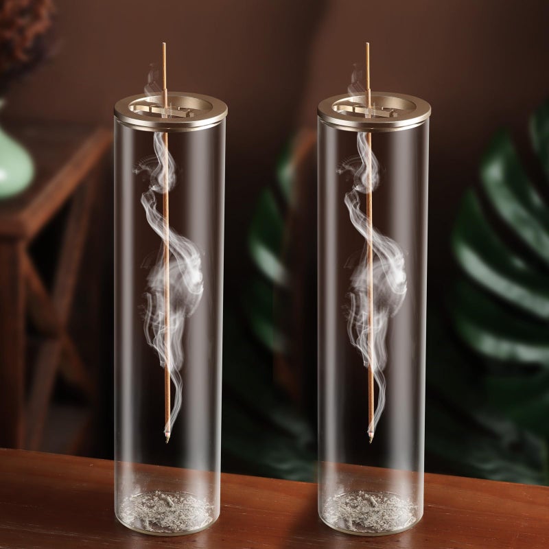 Incense Holder: 2-Pack Champagne Gold Metal, No Messy Ash Scattering - Anti-Flying Design, Sturdy Weighted Base for Home Office Yoga Meditation Spaces - Image 1