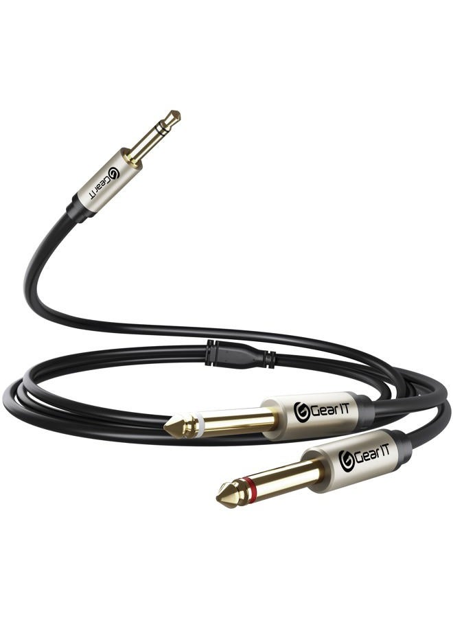GearIT (2-Pack Dual 1/4 to 1/8 inch (3.5mm Male to 6.35mm TS Mono Stereo Y-Cable Splitter) 3 Feet - Image 1