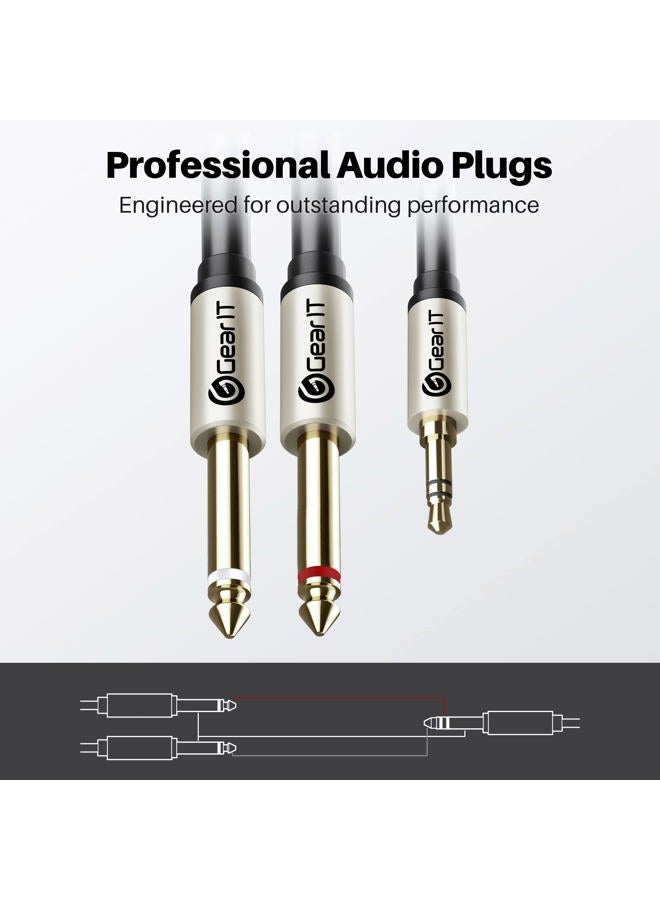 GearIT (2-Pack Dual 1/4 to 1/8 inch (3.5mm Male to 6.35mm TS Mono Stereo Y-Cable Splitter) 3 Feet - Image 2