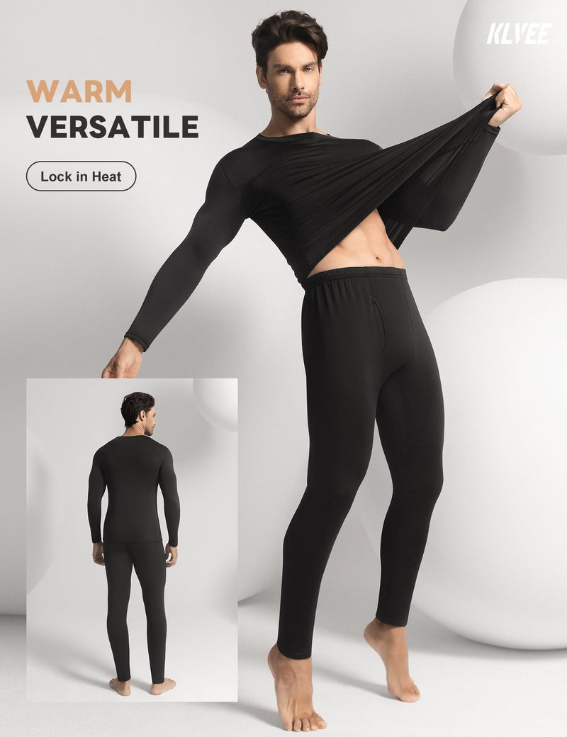 KLVEE Long Johns Thermal Underwear for Men with Fleece Lined,Base Layer Top and Bottom Set for Cold Weather Black - Image 5