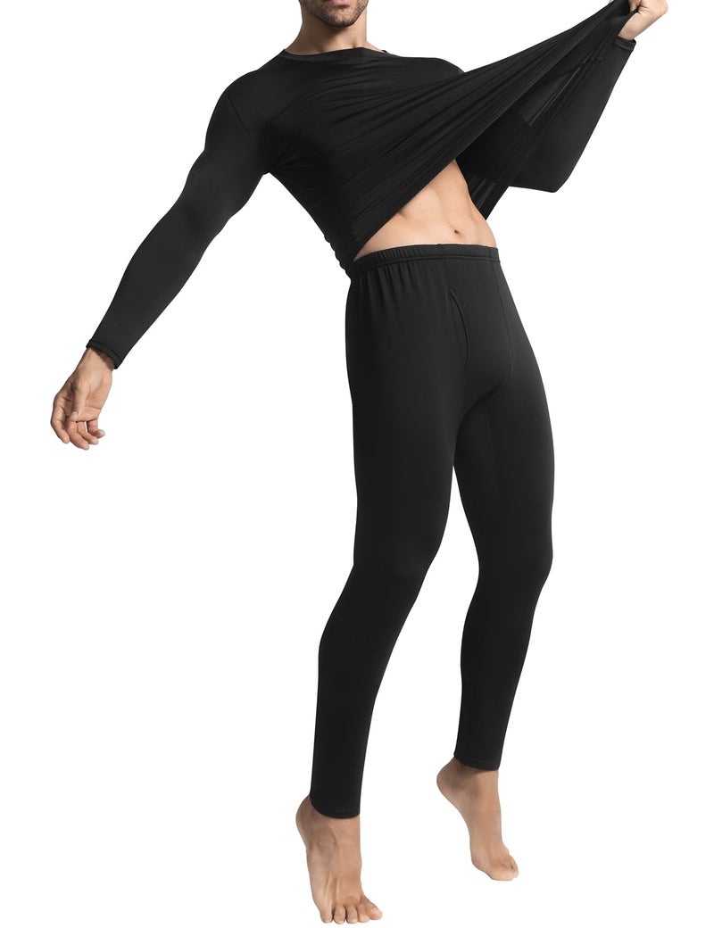 KLVEE Long Johns Thermal Underwear for Men with Fleece Lined,Base Layer Top and Bottom Set for Cold Weather Black - Image 1