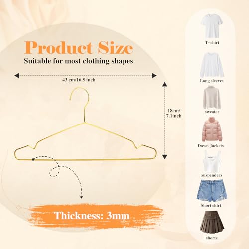 Otiamo 100 Pcs Stainless Steel Gold Metal Hanger for Clothes 16.5" Wire Hangers for Coat Suit Bridal Boutique Dress Closet Dorm Clothing Rack - Image 3