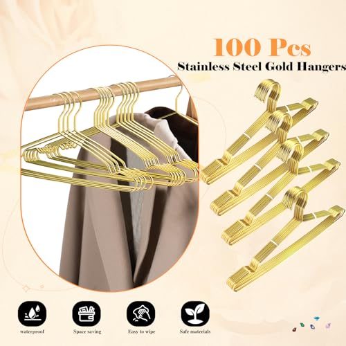 Otiamo 100 Pcs Stainless Steel Gold Metal Hanger for Clothes 16.5" Wire Hangers for Coat Suit Bridal Boutique Dress Closet Dorm Clothing Rack - Image 2