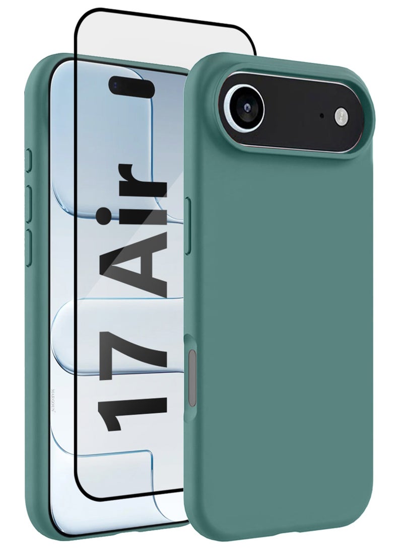 CATANES 2Packs Liquid Silicone Protective Phone Case for iPhone 17 Air , Soft Anti-Scratch Microfiber Lining Utra Slim Drop Protection Phone Cover with 3D Screen Protector - Cactus Green
