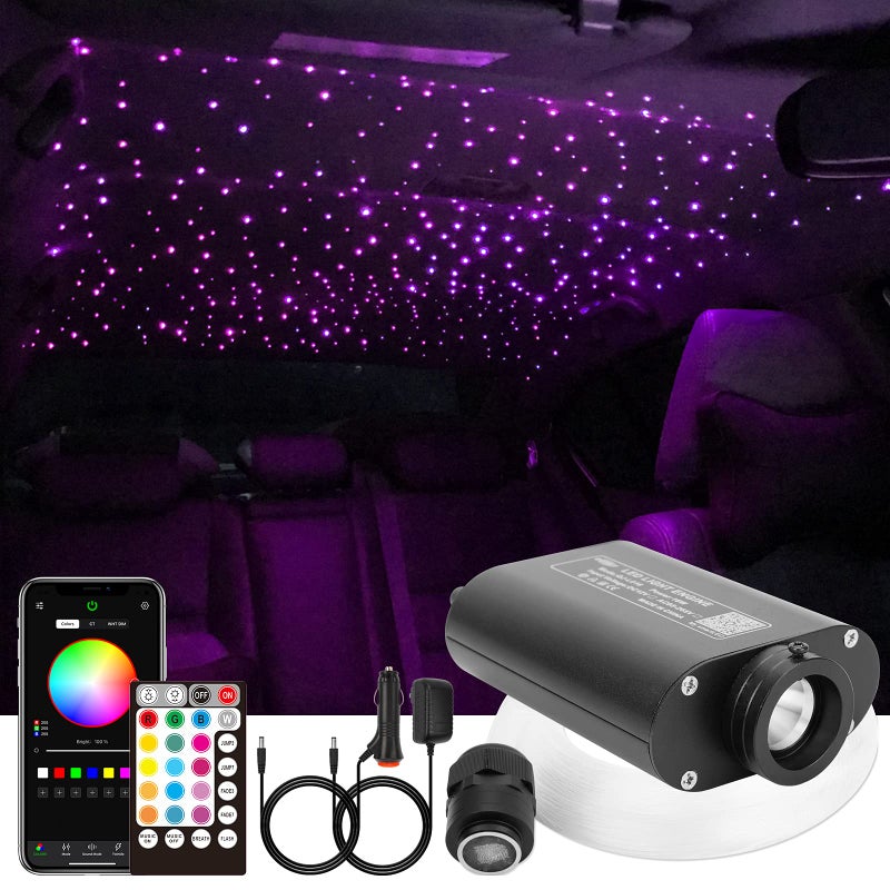 CHINLY 16W 550pcs 131ft 003in Bluetooth APPRemote RGBW LED Fiber Optic Star Ceiling Lights Kit AdapterCigarette Lighter for CarHome Theater