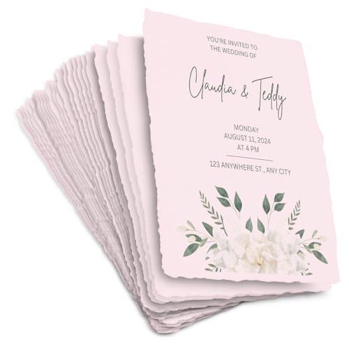 Wanderings A5 Handmade Deckled Edge Cotton Paper Cold Pressed Texture Paint Watercolor Writing Printer Cards Invitations Menus Arts and Crafts 50 Pack Pink 150 GSM 58 x 83 - Image 1