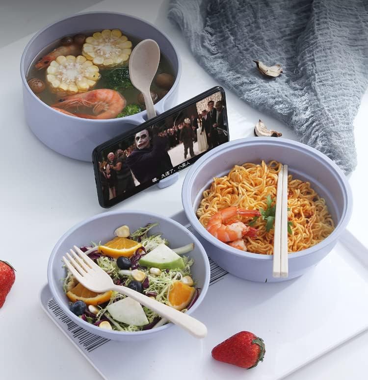 Layron Layron Ramen Cooker Ramen Bowl Set with Chopsticks Microwave Noodle Bowl College Dorm Room Essentials for Girls for Boys Apartment EssentialsBlue - Image 4