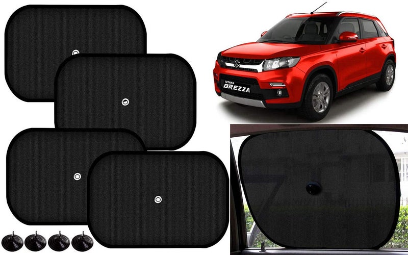 Auto Kite 60 GSM Car Side Window Black Chipkoo Sunshade Curtains 4pcs for - Brezza - Image 1