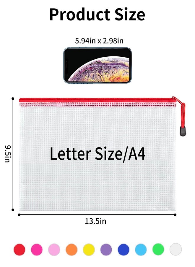 JARLINK 20 Pack 10 Colors Zipper Mesh Document Pouch, Letter Size/A4 Size, Plastic Water-Resistant File Bags, for School Office Supplies Cosmetics Travel Storage, Assorted Color - Image 2
