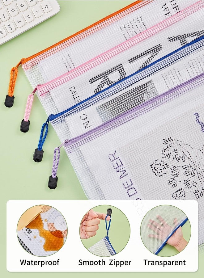 JARLINK 20 Pack 10 Colors Zipper Mesh Document Pouch, Letter Size/A4 Size, Plastic Water-Resistant File Bags, for School Office Supplies Cosmetics Travel Storage, Assorted Color - Image 3