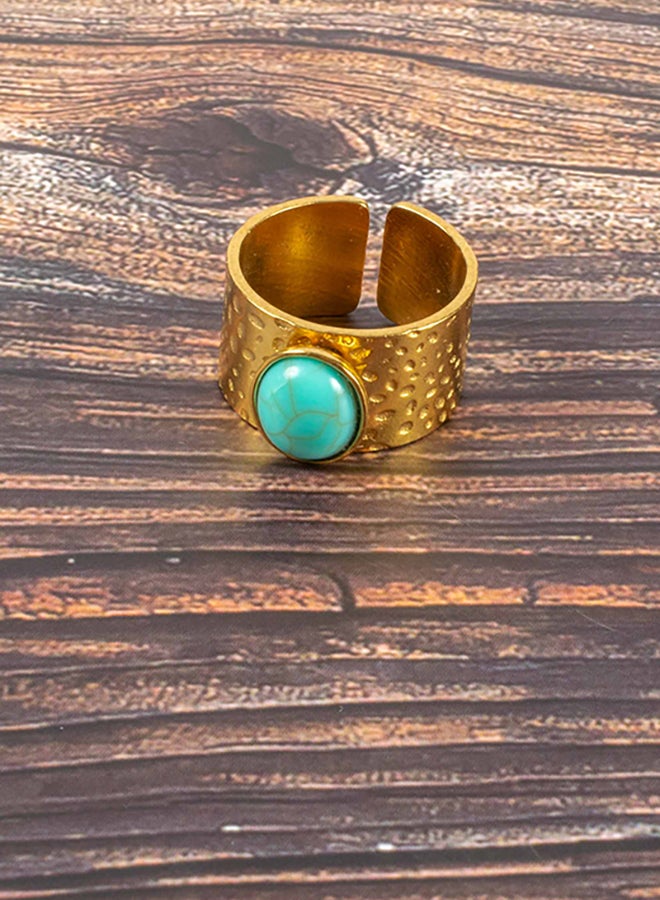 The Black Pearl Accessories Stainless Steel Golden Free Size Ring with Turquoise Stone  - Image 1