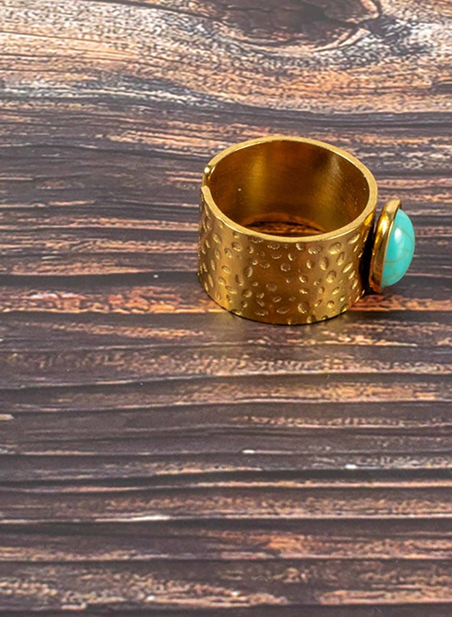 The Black Pearl Accessories Stainless Steel Golden Free Size Ring with Turquoise Stone  - Image 3