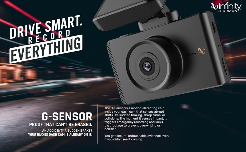 Infinity By Harman Dashcam 200D Dual HD Car Camera | 1080p Full HD Video & 3" IPS Display | Includes Rear-View Cam,| Built-in Microphone| Loop Recording, Supports SD Card (Black) - Image 2