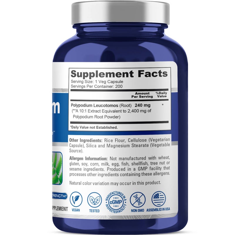 NusaPure Polypodium Leucotomos Extract 2400mg 200 Veggie Capsules (Vegetarian, Non-GMO, Vegan) - Image 2